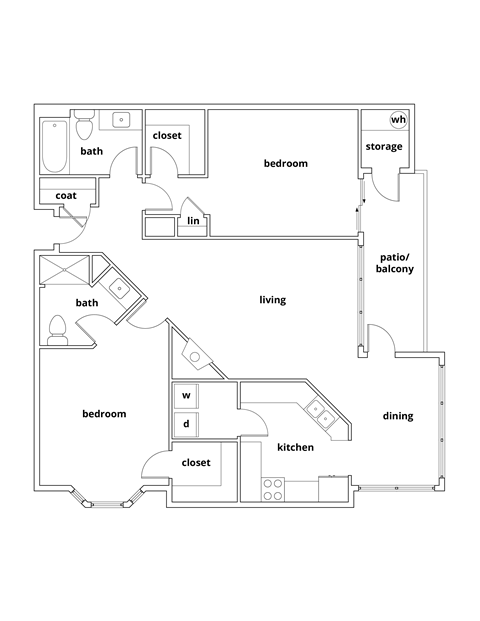 Dogwood floor plan 2 bedroom 2 bathroom 1127 square feet at Lincoln at Wolfchase, Cordova, TN